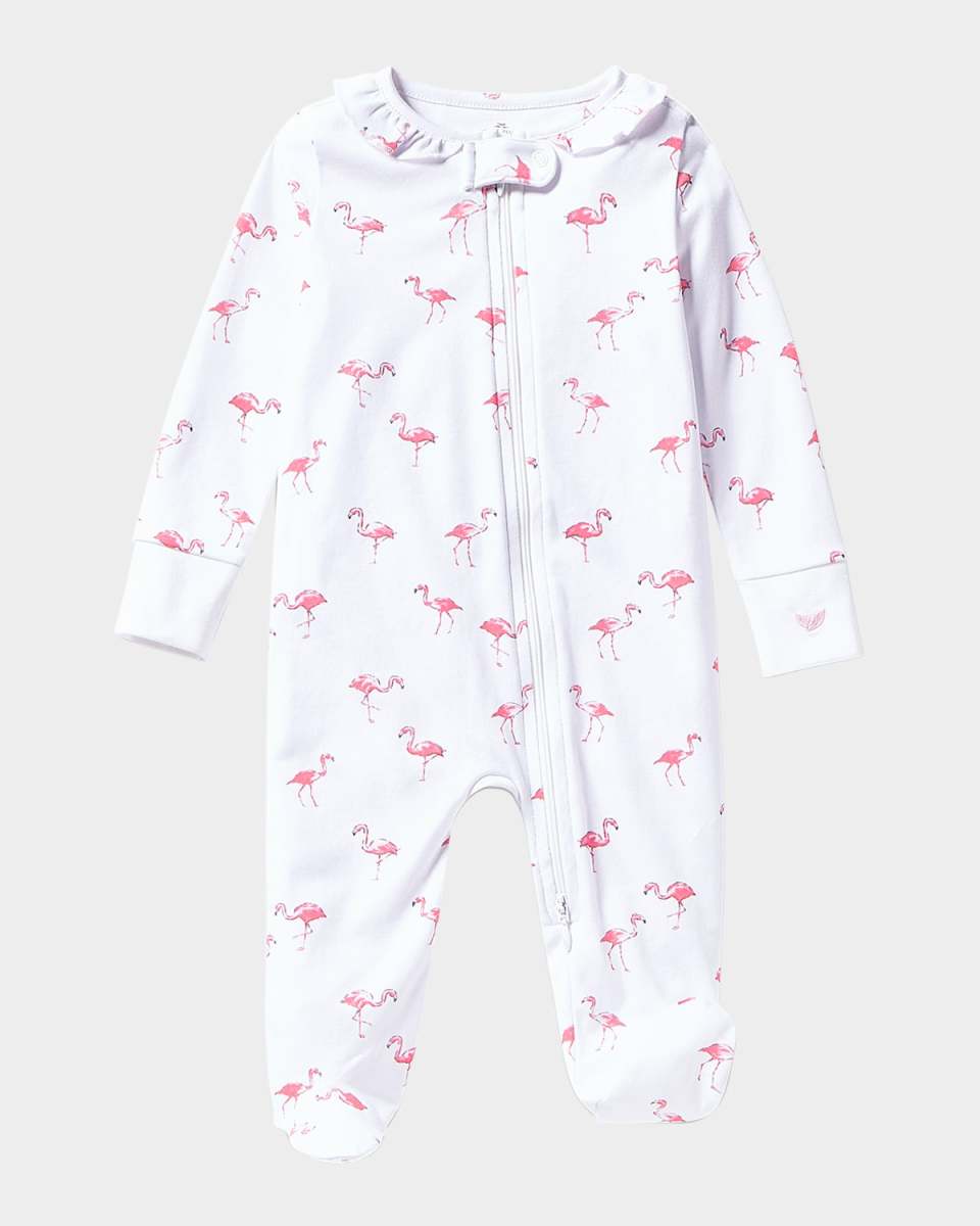 Girl's Flamingos Printed Footie, Size Newborn-9M
